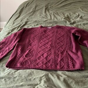 Vince Camuto Wine Cable Knit Crew Neck Sweater